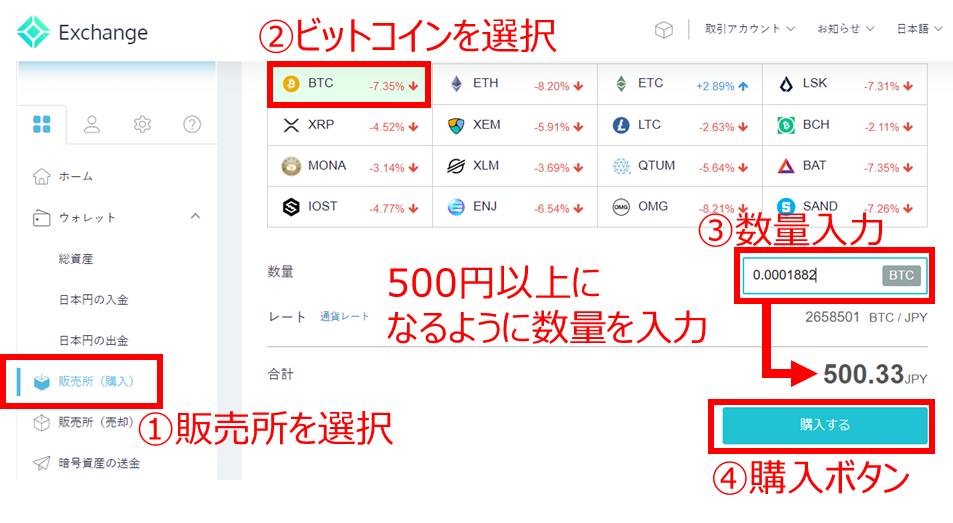 ビットコイン購入画面